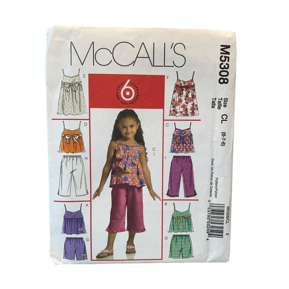 McCALL'S‎ M5308 Girls Tops Dresses Shorts Capri Pants Size 6-7-8